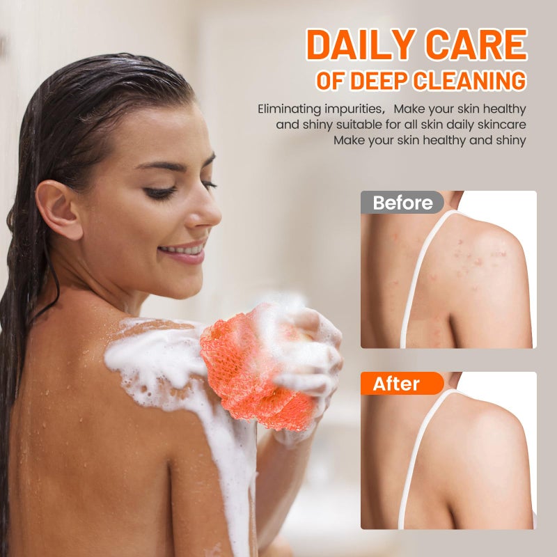 ZOCY African Net Sponge, Authentic Exfoliating Body Scrubber for Bath and Shower, Multiple Textures with Gentle Deep Exfoliating and Rich Lather for All Skins (Orange) - Image 2